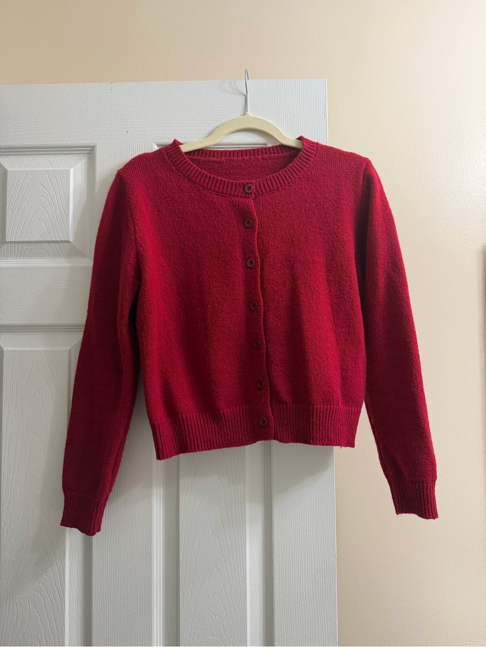 Classic Red Crewneck Button Cardigan Sweater